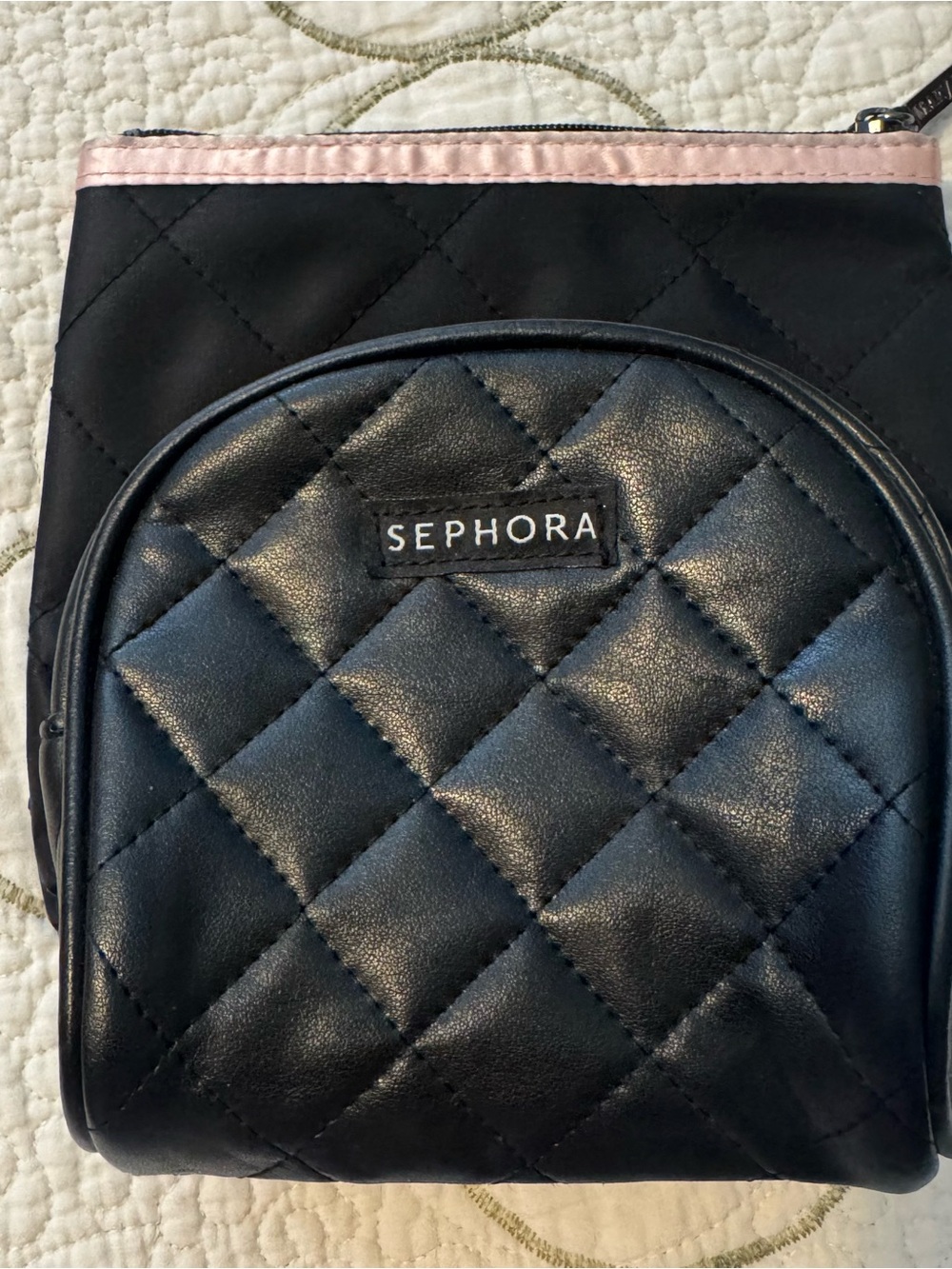 Sephora Black Quilted Cosmetic Pouches with Pink Trim other bag is Marykay
